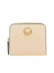 Fendi F Gold Logo Light Pink Leather Zip Around Wallet