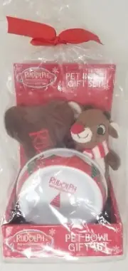 RUDOLPH THE RED NOSED REINDEER PET BOWL GIFT SET BRAND NEW