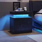 Pemberly Row Nightstands with 2 Drawers LED Bedside Table Cabinet - Black Gold