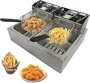 HOOMFIT Deep Fryer, Commercial Electric Double Fryer with Basket Filter, 12 Liter Pan 6 Liter x 2 Oil Capacity, Adjustable Temperature and Timer.