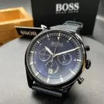 【BOSS】BOSS手錶型號HB1513711(寶藍色錶面黑錶殼深藍色真皮皮革錶帶款)