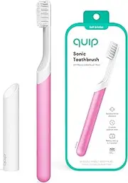 Quip Sonic Toothbrush for Adults - Timed Electric Toothbrush with Cover - Replaceable Brush Head, Soft Bristles, Plastic Handle, 3 Month Battery Life - Travel Toothbrush - Magenta