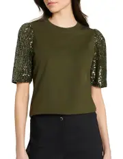 [Marcs] Sequin Sleeve Tee in Cactus
