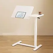 Overbed Table Hospital Bed End Table, Pneumatic Mobile Standing Desk & Rolling Laptop Desk with Wheels Adjustable Height 69-106cm, Medical Bedside Table Home Use - White(Right)
