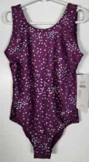 Danskin Girls Size I (6x-7) Purple Silver Heart Drop Gymnastic Leotard NWT