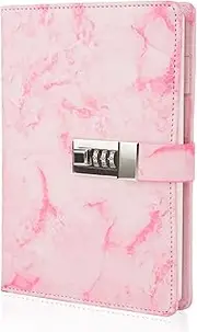 Mousbull Marble Diary with Lock, Refillable A5 Daily Journal for Girls and Women, 192 Pages Cute Notebook with Combination Lock for Teen Girls and Boys - Pink