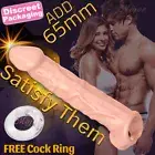 ADD +65mm Penis Extender Extension Sleeve Realistic Male Cock Enlarger Sex Toy