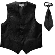New Men's Vesuvio Napoli Paisley Tuxedo Vest Ascot Cravat prom formal Black