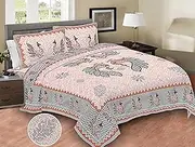 Soft Cotton King Size Bedsheet for Double Bed with 2 Pillow Covers | 280 TC Flat Sheet | Jaipuri Print Double BedSheet Cotton(100 X 108 Inches) (Multicolor-1)