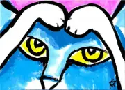 Print Cat Painting ACEO Kitten Face Contemporary Folk Pop Art By Samantha McLean