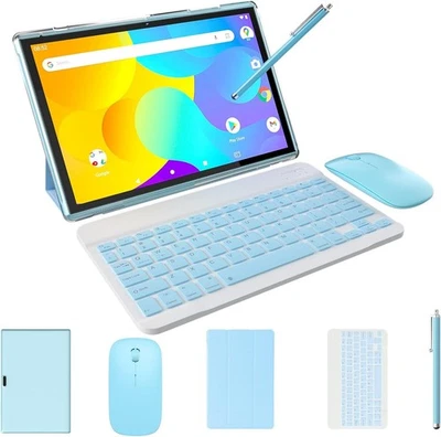 2 in 1 Tablet with Keyboard Case Mouse Stylus, 10 inch Tablet Android 14 Tablets