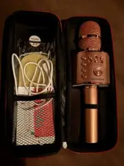 BONAOK Wireless Bluetooth Karaoke Microphone 3 in 1 Portable Mic Gold Case ++