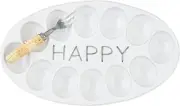 Mud Pie Happy Deviled Egg Tray with Serving Fork Christmas Easter Holidays
