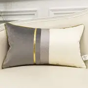 12 x 20 Inches Gray White Gold Leather Striped Patchwork Velvet Cushion Case