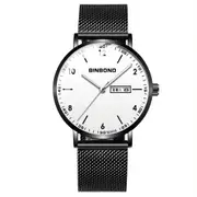 Waterproof Ultra-Thin Quartz Luminous Starry Watch - Black Net-Black-White - 30M