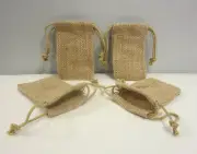 4 NEW BURLAP JUTE SACKS WITH DRAWSTRINGS 3" BY 5" WEDDING PARTY FAVOR BAGS