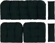 5 Pieces Wicker Patio Cushion Sets, 1 Loveseat and 2 U-Shape and 2 Lumbar Pillow Cushions, Tufted Settee Bench Cushions Replacement Cushions for Backyard Garden Furniture(Black)