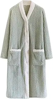 [DSAoTeng] Women’s Fluffy Fleece Button Down Bath Robe with Pockets-Cozy Warm Soft Thickened Plush Coral Fleece Long Housecoat Loungewear for Winter Home Spa