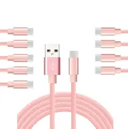 Catzon 1M 2M 3M 10Packs USB Type C Cable Nylon Braided Phone Cable Fast Charger Cable USB Cord -Pink