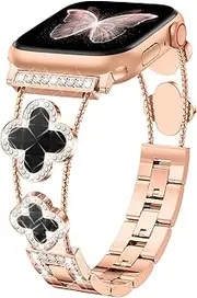 Ouwegaga Four-leaf Clover Bands Compatible with Apple Watch Band 38mm 40mm 41mm 42mm, Sparkling Diamond Metal Strap Replacement for iWatch Series 10 9 8 7 6 5 4 3 2 1 SE Women, Multi Colors