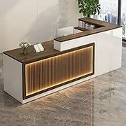 Snaweo Reception Desk, Wooden Front Counter Table with Open Shelf and Lockable Function, Front Desk with LED Lights, for Salon, Office, Restaurant Reception Counter(Teak R,120cm/47in)