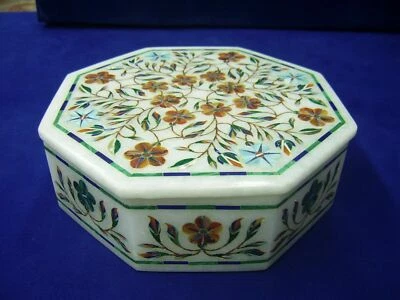 10"X10" Inlay Malachite Makrana Marble Girls Jewelry Storage Trinket Box white