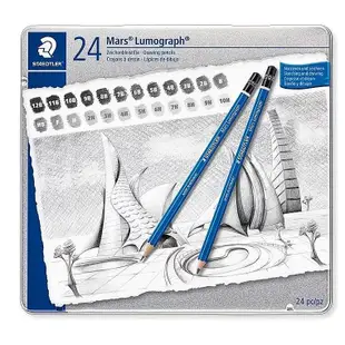 藝城美術►施德樓 STAEDTLER   頂級藍桿繪圖素描鉛筆 12支/24支 鐵盒裝 最新包裝