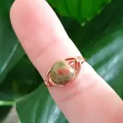Unakite Jasper Crystal Wire Wrapped Ring, Copper Size 7 Boho Statement Gemstone