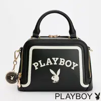 在飛比找momo購物網優惠-【PLAYBOY】手提包附長背帶 Emblem系列(黑色)