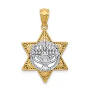 14k Two-tone Gold Two-tone Gold Star Of David and Menorah Pendant