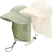 [AEIOFU] 2Pcs Baby Sun Hats UPF 50+ Toddler Sun Hat Adjustable Baby Beach Hat Quick Drying Summer Beach Hat with Neck Flap Baby Boy Sun Hat Toddler Beach Hat for Girls Boys 1-3 Years, for Traveling Swim Hat