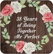 [Designsify] Gifts, 58th Anniversary 58 Years of Being Mr Perfect, Drink Coaster A Mat Wipe-Clean Non-Slip Non-Skid Cork Back, for Birthday Mom Dad Parents Fathers Mothers Day Party, to Men Women Him