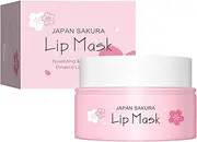 TiaoBug 1 Piece Cherry Blossom Lip Mask with Brush Daily Hydration Moisturizer Non Greasy Formula for Dry Chapped Lips Nourishing Care Pink One Size