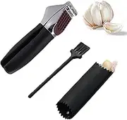 Garlic Press Stainless Steel Premium Professional Grade Garlic Mincer, Crusher & Peeler Set(Black)