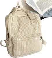 Corduroy Backpack For School - Handle Feature Women's Retro Backpack - Laptop Bag For Girls, Aesthetic Backpack, Small Backpack Purse, Large Capacity For High School College, Casual Day Trips