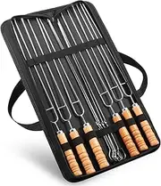 AwObEpl 10 Pcs Stainless Steel BBQ Skewer 16 inch Barbecue Skewer Reusable Grilling Stick for Meat