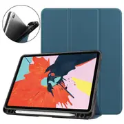 For iPad Air 10.9in (2020) Case, PU Leather Cover, 3-Fold Stand, Sleep/Wake Function, Pen Slot, Dark Green