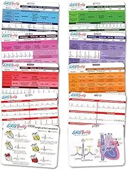 EKG Buddy's 5 Card EKG Interpretation Badge Set - Doubled Sided Nurse ECG Cards Guide Rhythm Cheat Sheet, EKG Telemetry Strips for ACLS Medical Cardiac Reference and Nursing Student Gift Accessories