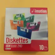 Imation Neon Colors 2HD Floppy Diskettes 1.44 MB IBM Formatted 10 Pack NEW