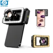 APEXEL New 4k HD 100mm macro lens With LED Fill Light Clamp for iPhone Samsung