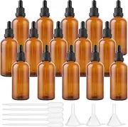 APACALI 15 Pack 100ml Dropper Bottle, Glass Dropper Bottles, Amber Glass Dropper Bottles with Dropper, Brown glass Bottle for Essential Oils Perfumes