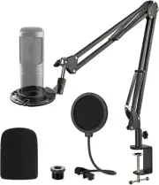 Audio Technica Mic Stand Suspension Scissor Boom Arm with Shock Mount, Pop Filte