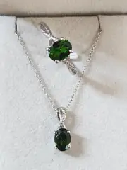 Chrome Diopside Solitaire Ring & Pendant 20 In Platinum 925 SS 2.40 ctw Sz 9