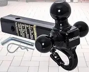 Trailer Hitch Tri Ball Mount with Hook, Tri Ball Hitch Tow Hitch Fits 2" Hitch Receiver, 1-7/8", 2" & 2-5/16" Black Plated Balls for Car SUV RV ATV Truck, Secure Self-Lock Latch Hook 10000 LBS
