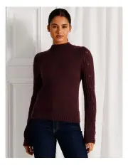 [Tokito] Lofty Pointelle Sleeve Knit Jumper in Wine