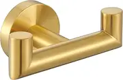 Angle Simple Bathroom Double Hook Brushed Gold, SUS304 Stainless Steel Bath Towel Holder, Double Robe Hanger Wall Mount