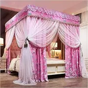 Princess Bed Curtains King Size Bed Canopy Mosquito Net 4 Poster Bed Canopy Pink Girls Bedroom Canopy (Bed Curtain+Mosquito Net+Bracket)(Size:2×2.2m/6.6×7.2ft)