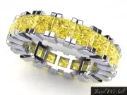 3.40Ct Princess Yellow Diamond Eternity Wedding Ring 10k White Gold SI2 Prong