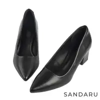 在飛比找Yahoo奇摩購物中心優惠-山打努SANDARU-跟鞋 尖頭素面皮革粗方中跟鞋-黑