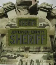 JEFFERSON C SHERIFF EMB PATCH 4X10 AND 2X5 HOOK ON BACK BLACK ON OD GREEN